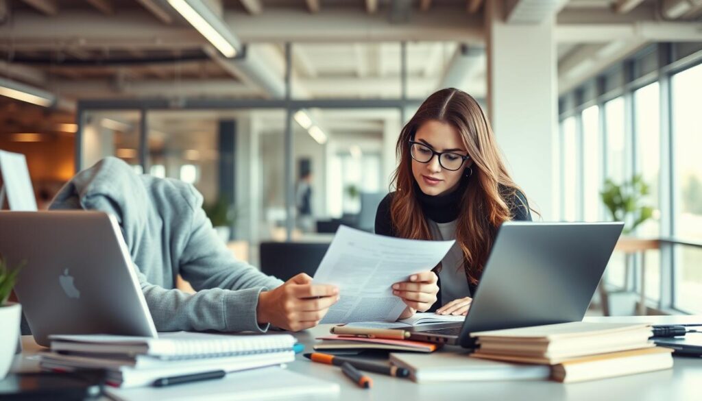 Create an image of a technical writer working on a documentation project.