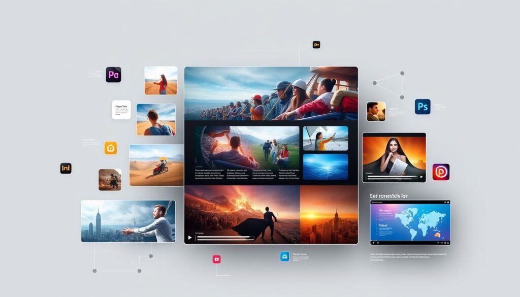 Create an image of a website with various visual elements such as images, videos, and infographics.