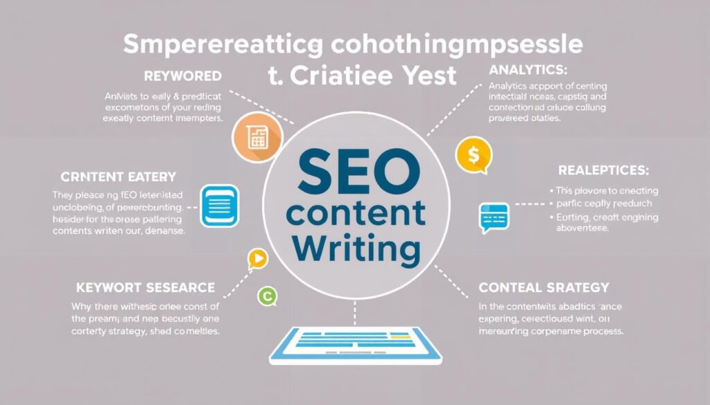 Create an image representing comprehensive SEO content writing services