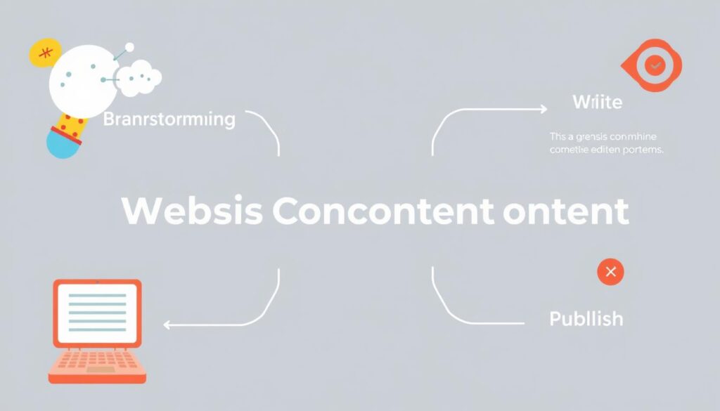 Create an image representing the key elements of website content creation