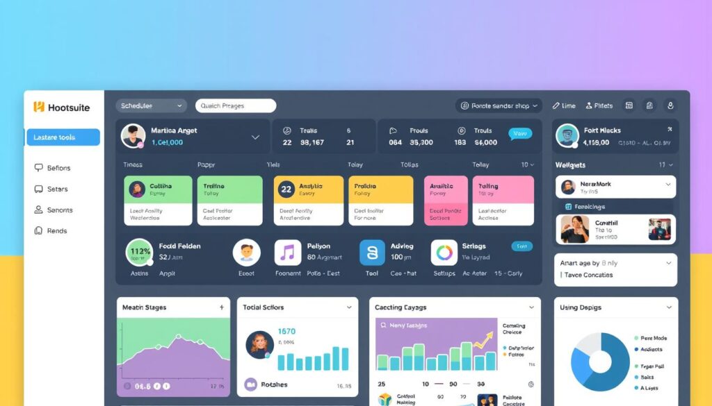 Generate an image of a social media scheduling dashboard using Hootsuite