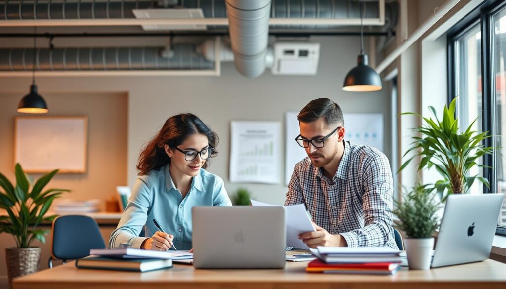 Generate an image representing a business scaling its content strategy with expert writers.