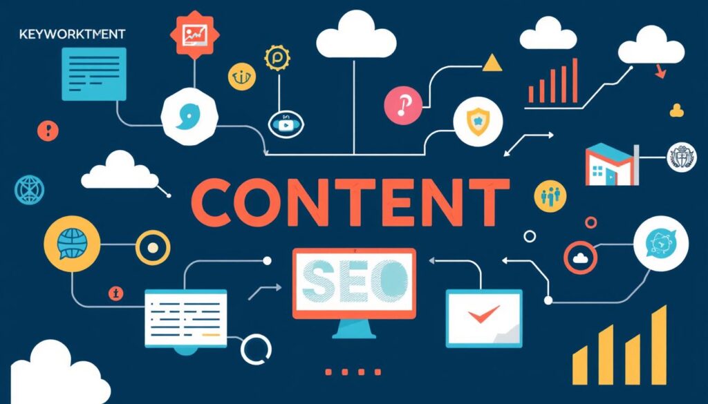 Generate an image representing content marketing with SEO optimization.