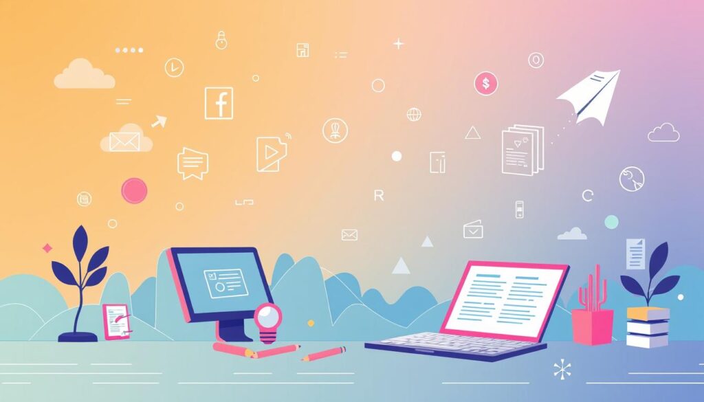 Generate an image representing professional content writing services enhancing a brand's online presence.