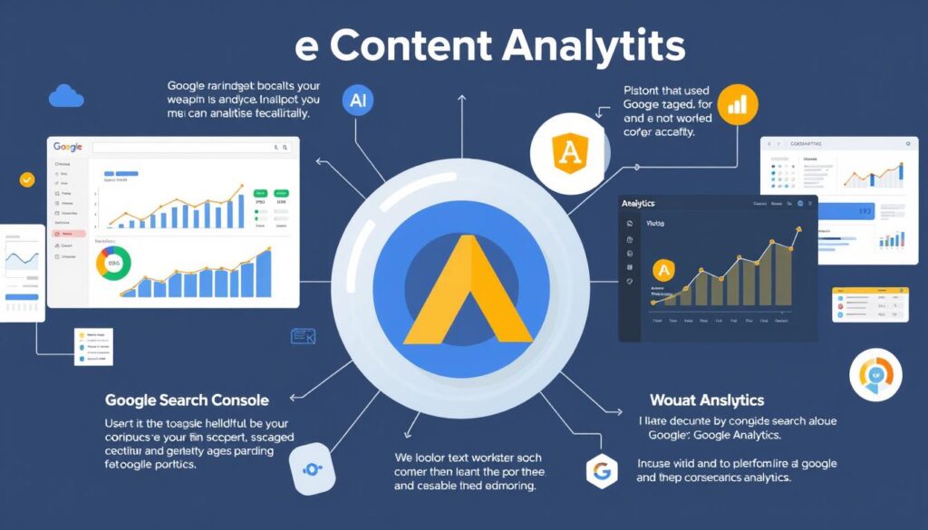 Generate an image representing website content analytics tools like Google Search Console and Google Analytics.