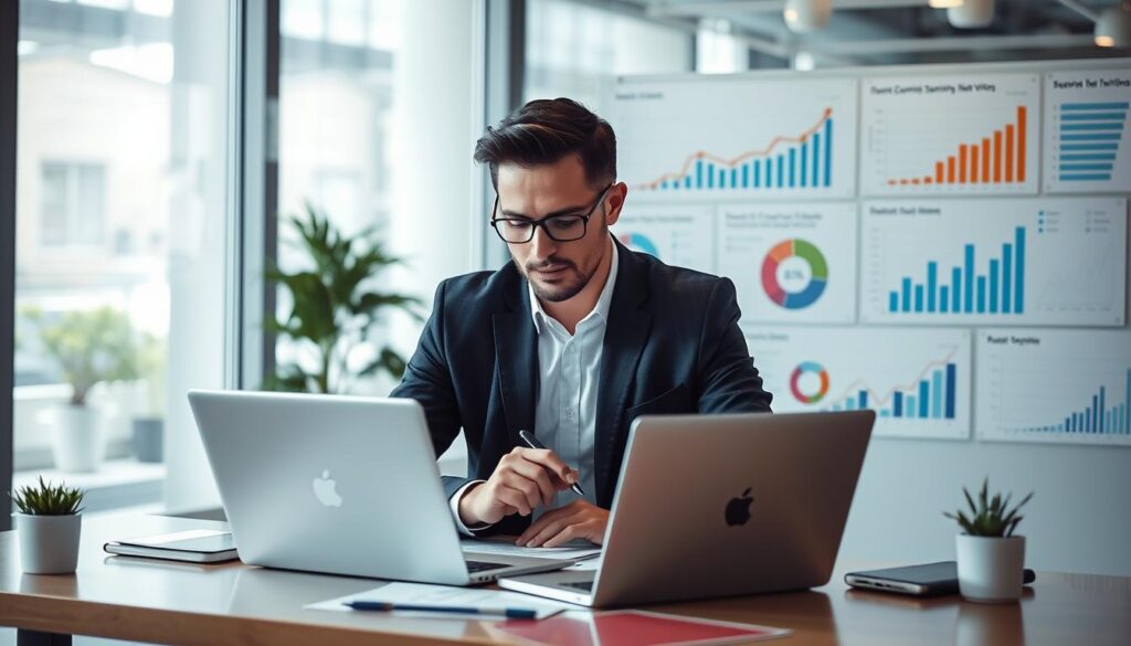 Image of a business professional analyzing SEO content writing services