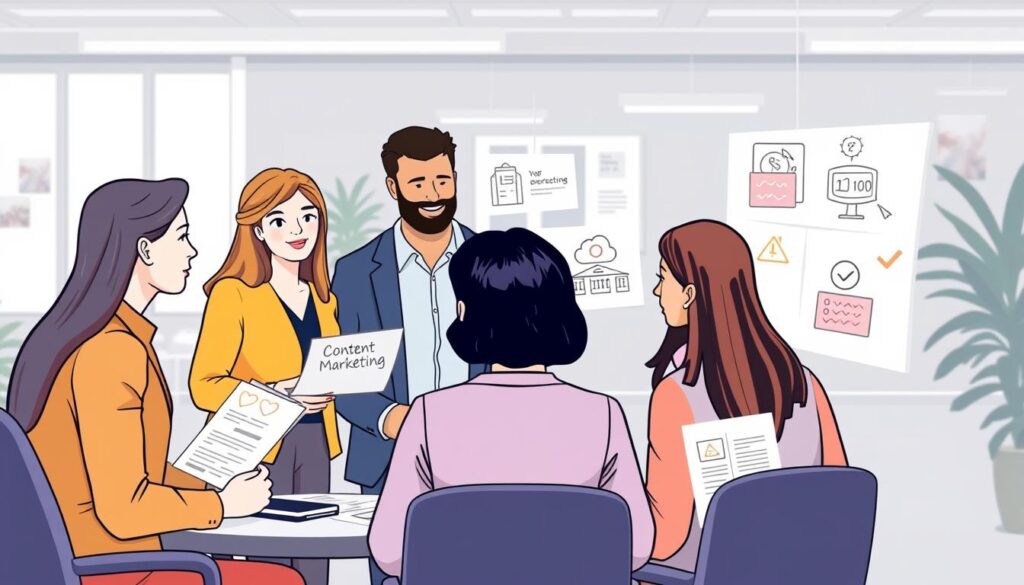 Image of a business team evaluating content marketing firms