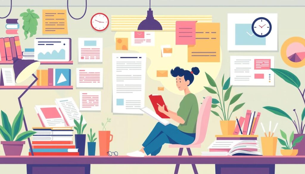 Image of a content writer working on various types of content.