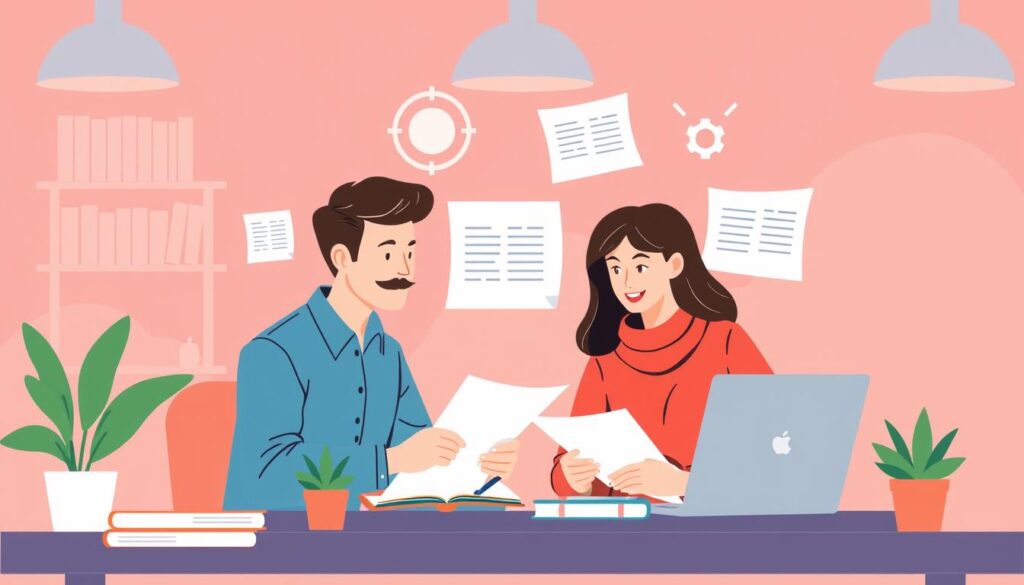 Image of a content writer working with a client to craft premium content