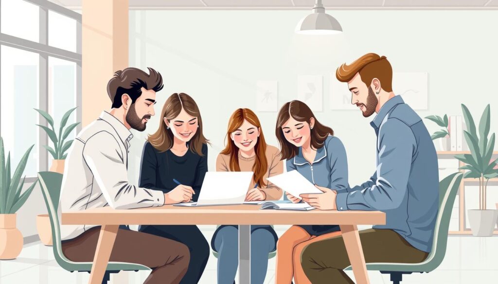 Image of a content writing team collaborating with a client
