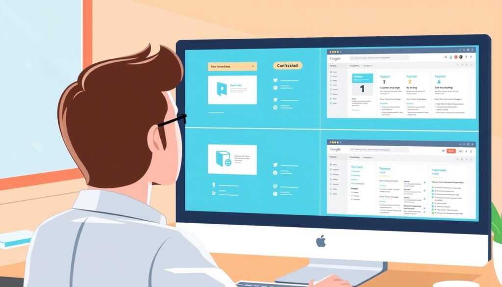 Image of a person evaluating different CMS options on a computer screen