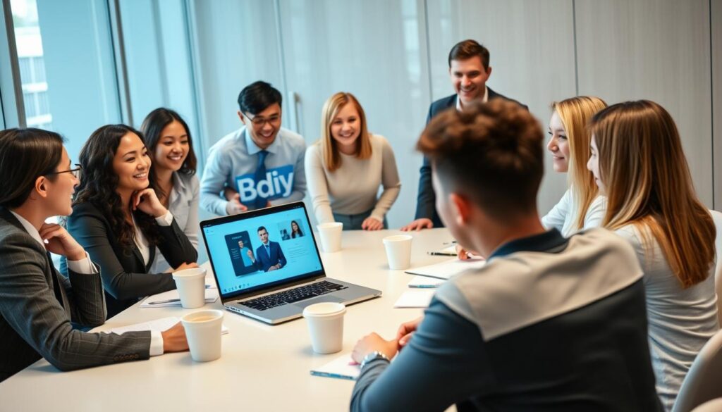 A corporate training video being watched on a laptop