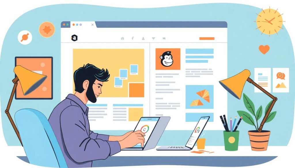 An image of a startup founder creating an email newsletter using Mailchimp.