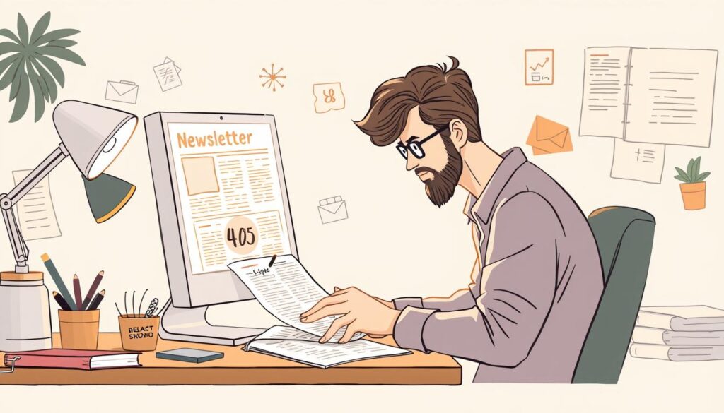 Create an image of a person crafting a newsletter on a computer