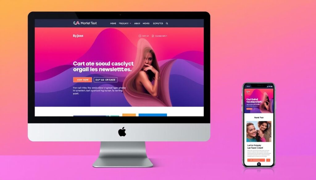 Create an image of a visually appealing email newsletter on a desktop and mobile device.