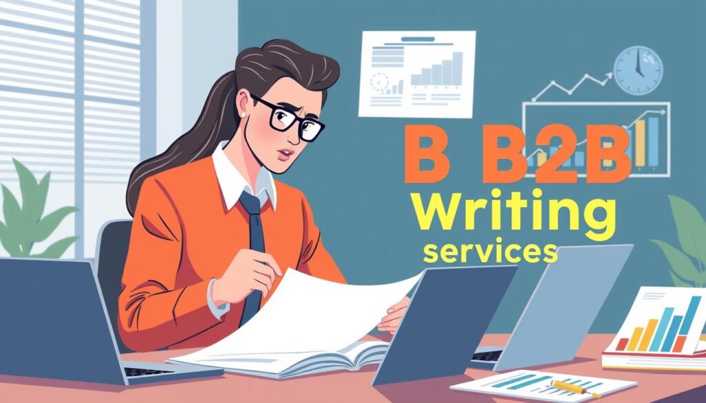 Image of a business professional evaluating different B2B content writing services