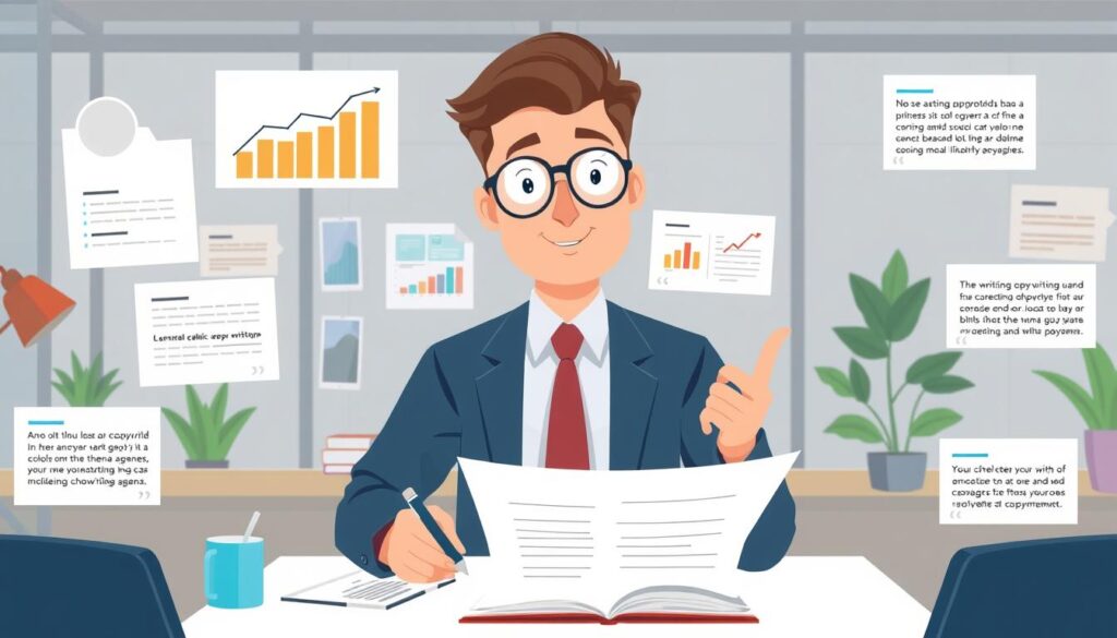 Image of a business professional evaluating different copywriting agencies