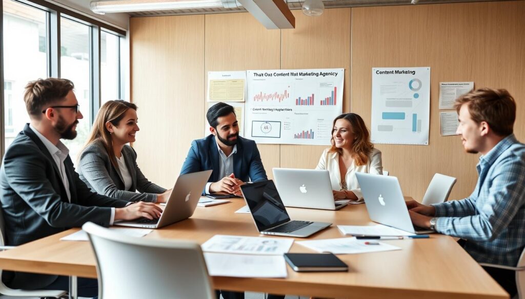 Image of a business team evaluating content marketing agencies