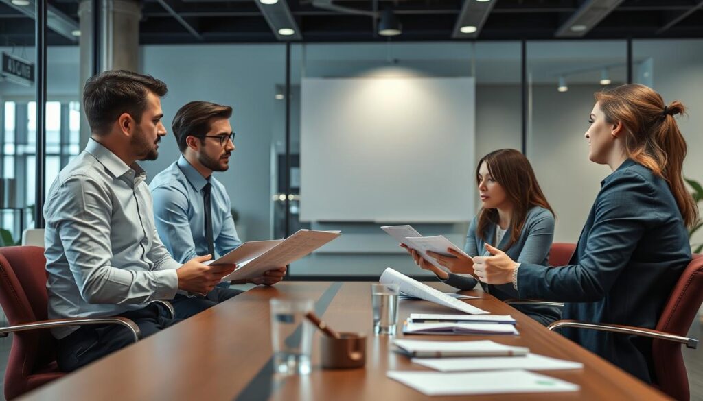 Marketing manager interviewing potential content writing company