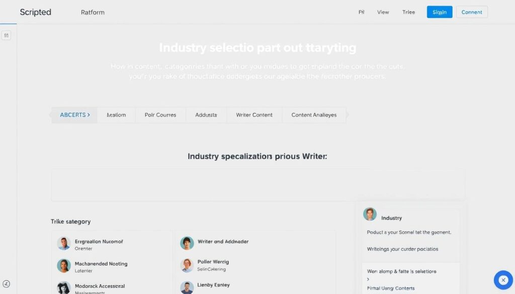 Scripted platform showing industry specialization options